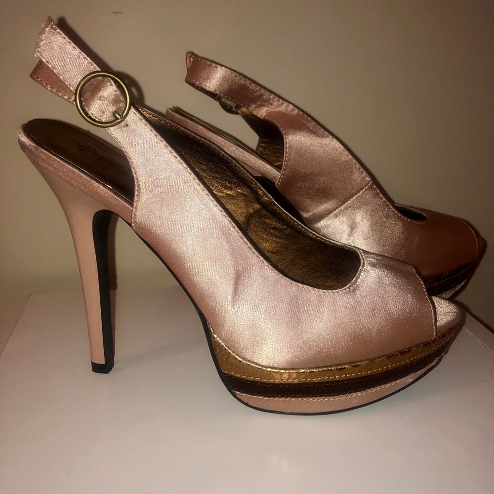 Champagne peep toe heels
